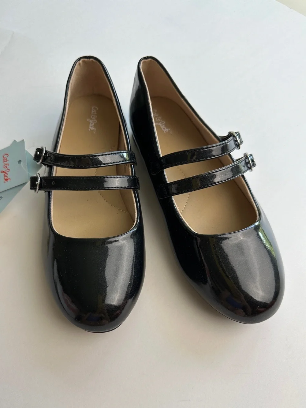 Cat & Jack Girls' Black Patent Double-Strap Mary Jane Shoes